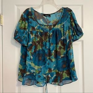 A.n.a Sheer Blue & Brown Blouse
